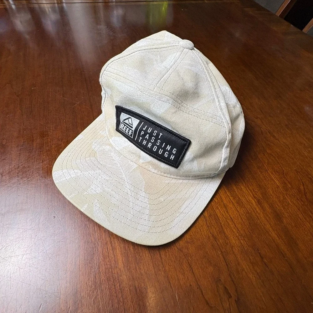 Reef Just Passing Through 5 Panel Strapback Hat Beige Camo
